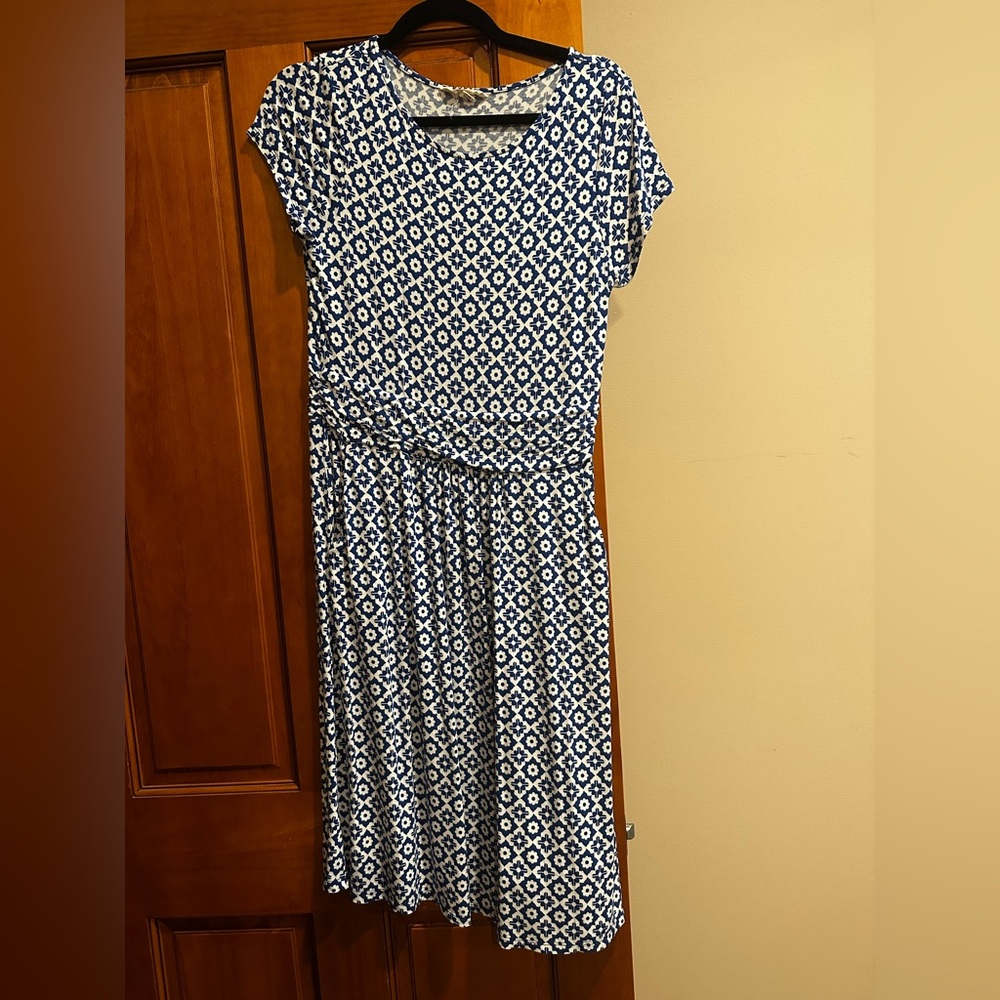 Boden Navy and White Patterned Midi Dress